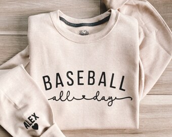 Personalize Baseball all day sweater, Sports Name and Number pullover, Baseball Mom Crewneck,, Custom Sports Mom Sweater