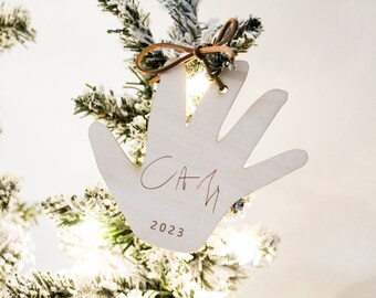 Engraved Handprint Christmas Ornament, Personalized Holiday Keepsake