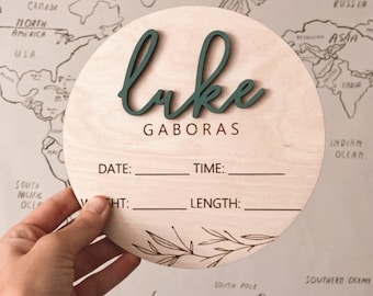 Personalized Wooden Birth Announcement Sign: Newborn Stats Keepsake