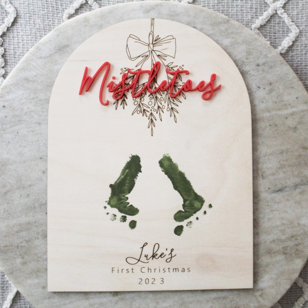 Baby’s First Christmas Footprints, Baby Mistletoe sign, Christmas Keepsake, Baby First Christmas, Mistletoes Sign, Footprint Sign, Baby Gift