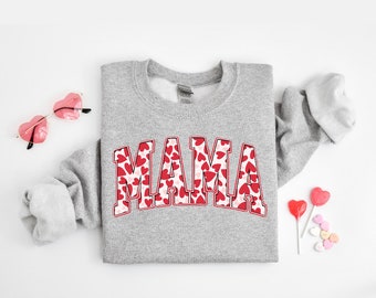 Mama Valentine Sweatshirt, Valentine's heart Sweatshirt, Gifts for Mom for Valentines Day, Glitter Mama Heart Shirt, mama shirt