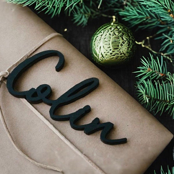 Laser Cut Wood Name Gift Tag: Christmas Stocking Tag