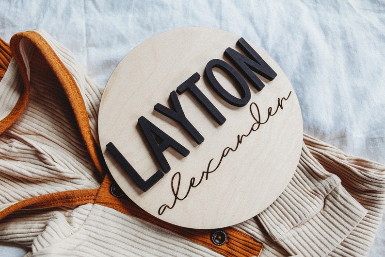 Baby Name Round Birth Announcement Sign Baby Name Custom Etsy