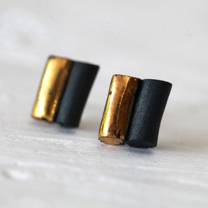 Bars. Porcelain and gold earrings. Ceramic jewelry.