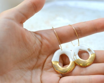 Emba, porcelain and gold earrings, glazed .Porcelain jewelry