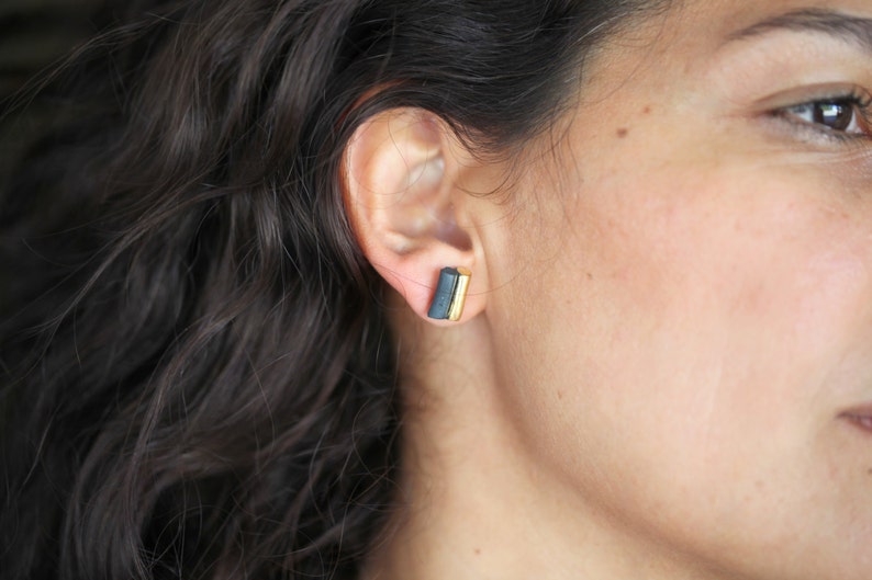 Bars. Porcelain and gold earrings. Ceramic jewelry. image 3