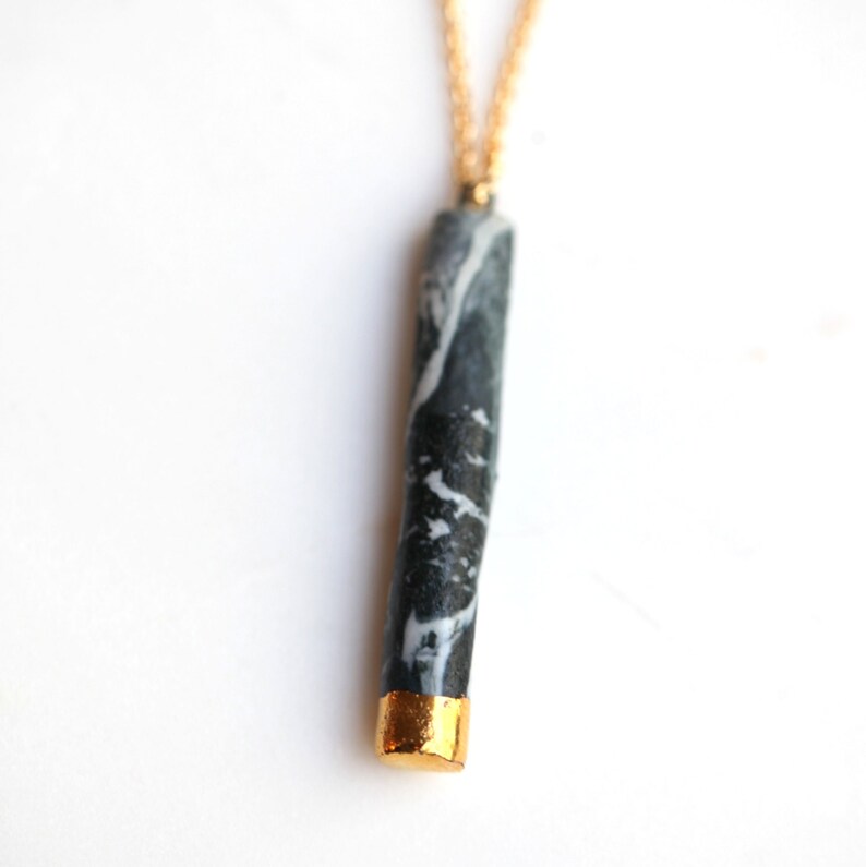 Porcelain jewelry one of a kind glazed with gold porcelain pendant Kama OOAK