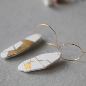 Eman. Earrings in Limoges porcelain and gold. Ceramic jewelry image 3