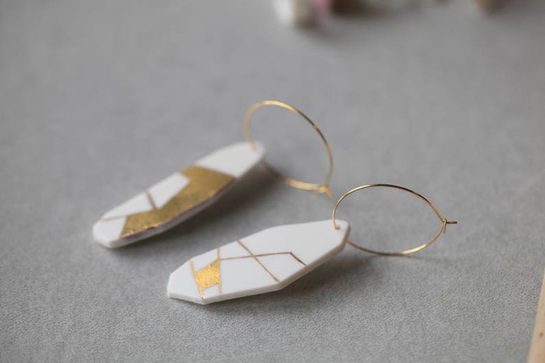 Eman. Earrings in Limoges porcelain and gold. Ceramic jewelry image 3