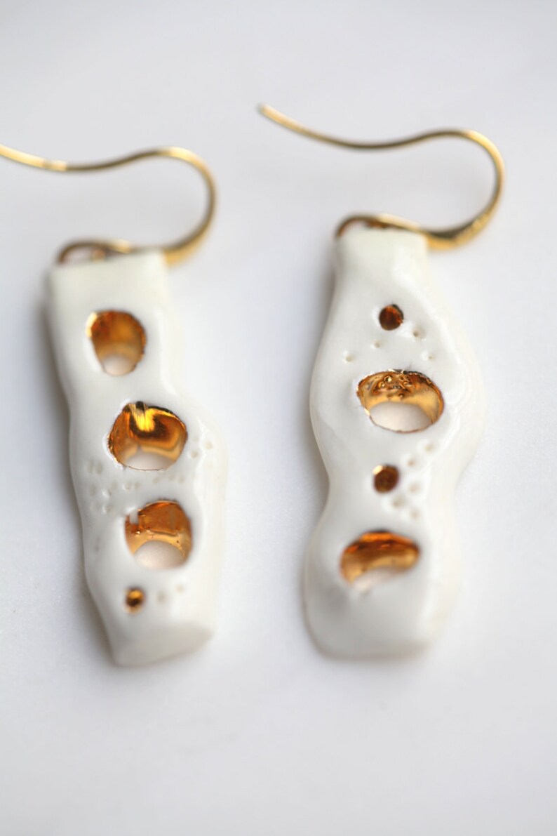 Porcelain and gold earrings glazed Ceramic jewellery Porcelain jewelry Vai