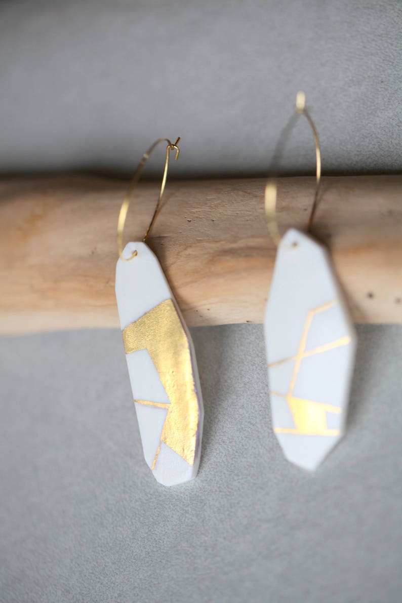 Eman. Earrings in Limoges porcelain and gold. Ceramic jewelry image 8