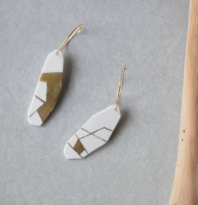 Eman. Earrings in Limoges porcelain and gold. Ceramic jewelry image 4