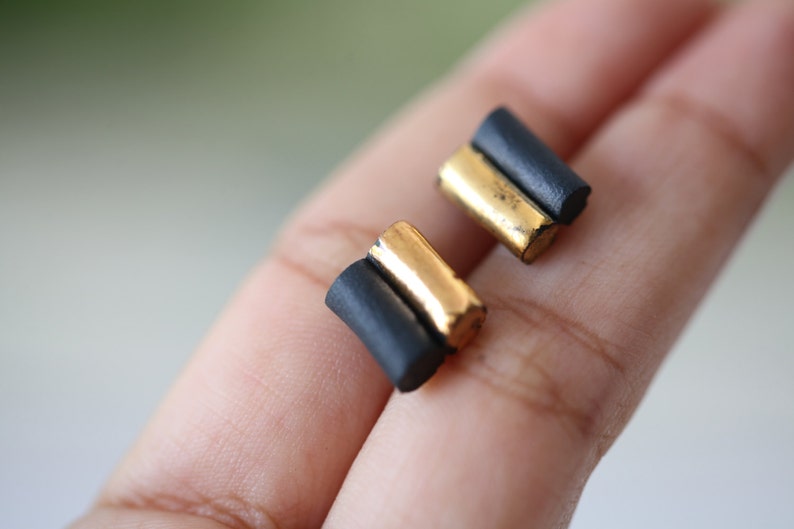 Bars. Porcelain and gold earrings. Ceramic jewelry. image 2