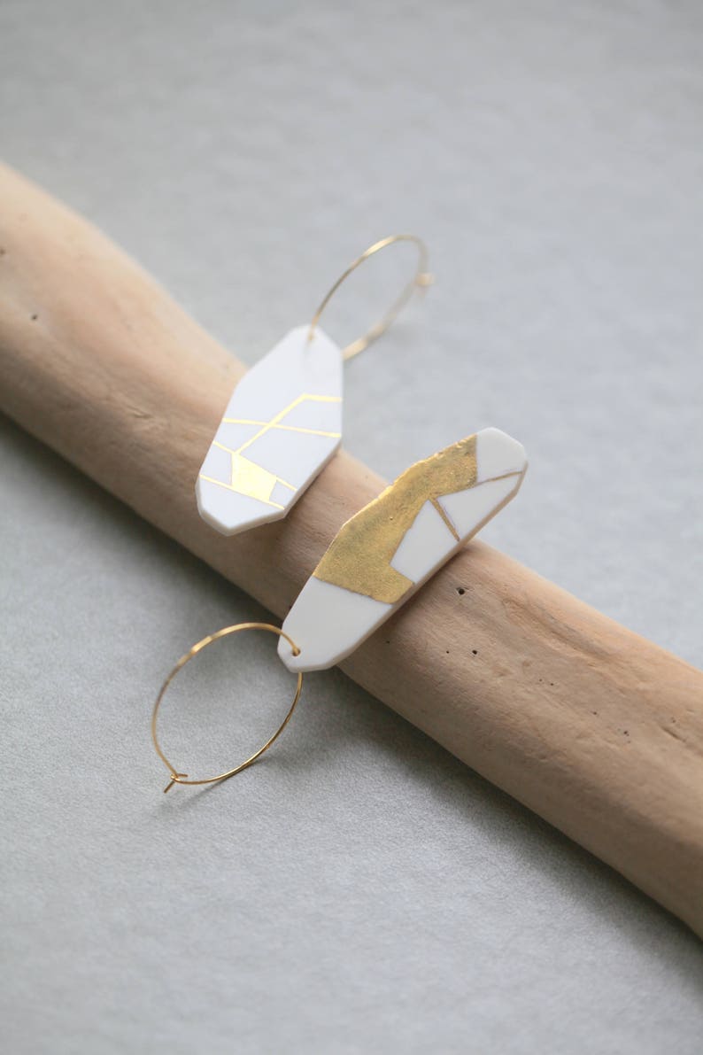 Eman. Earrings in Limoges porcelain and gold. Ceramic jewelry image 7
