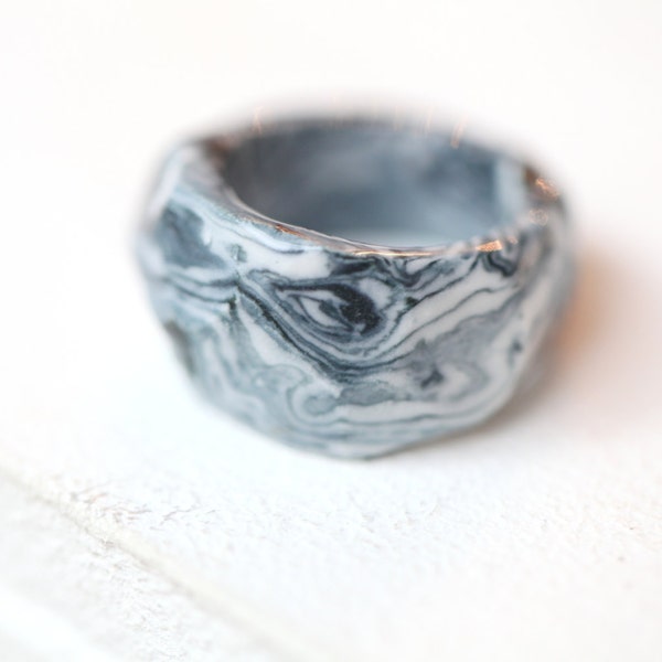 Yukon,  marbled porcelain ring, glazed ceramic band. Porcelain jewelry. Ceramic jewelry.