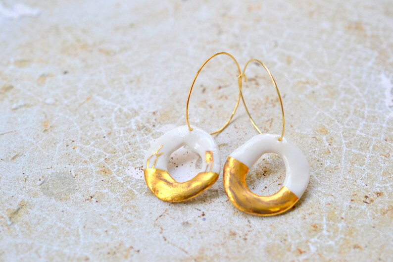glazed .Porcelain jewelry porcelain and gold earrings Emba