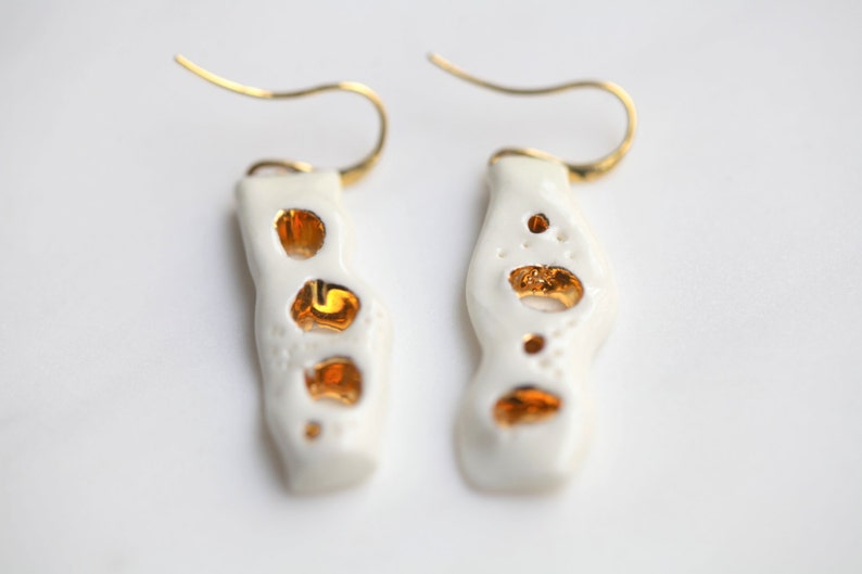 Porcelain and gold earrings glazed Ceramic jewellery Porcelain jewelry Vai