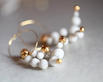 Cumulus gold, porcelain earrings