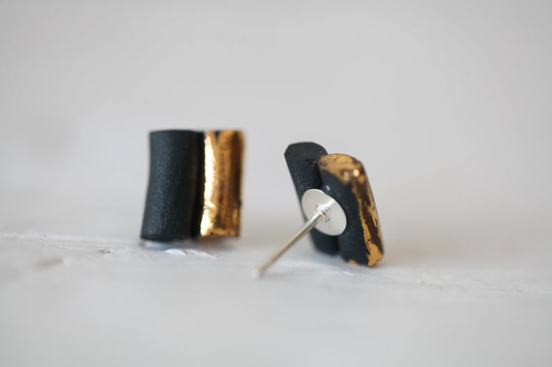 Bars. Porcelain and gold earrings. Ceramic jewelry. image 5