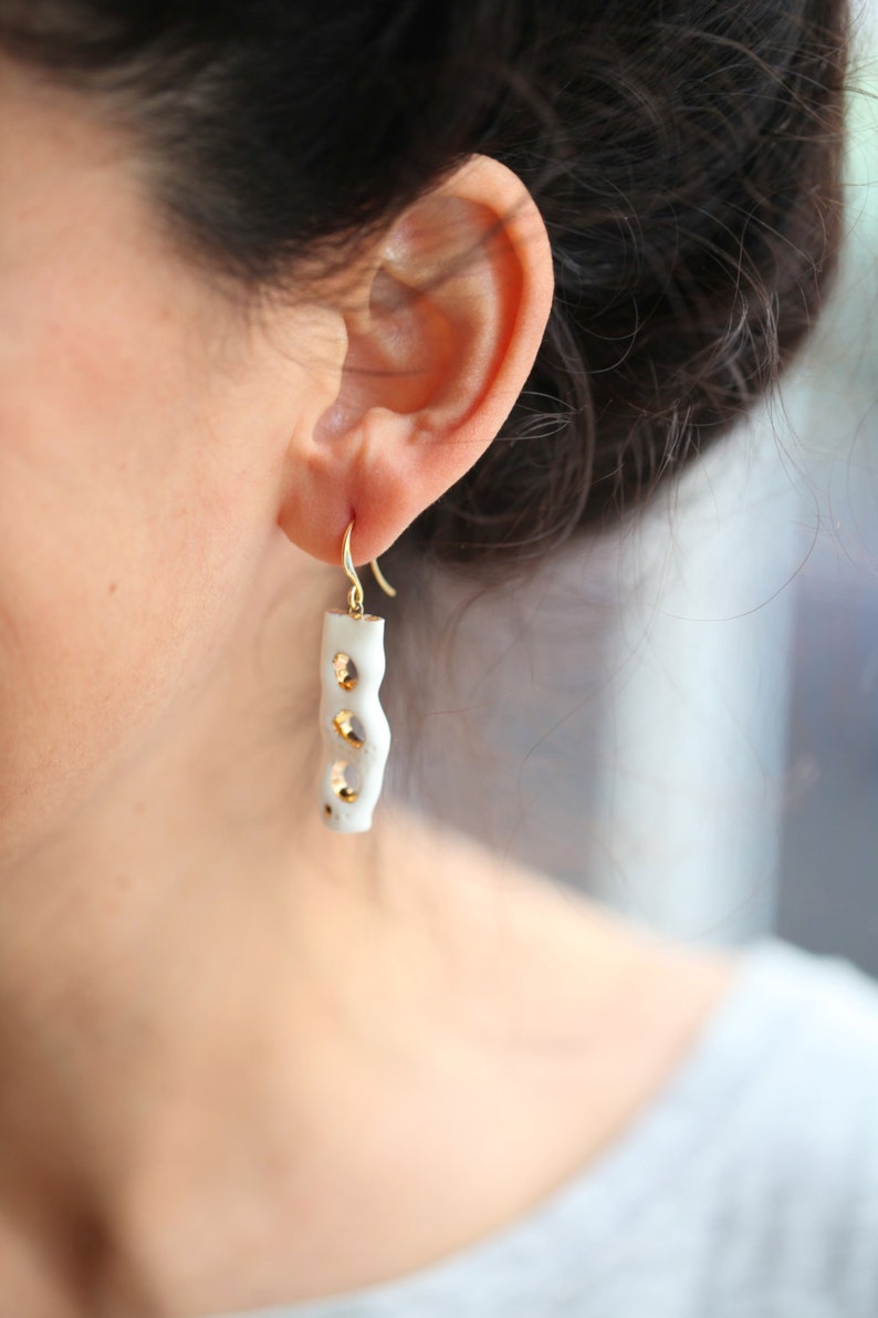 Porcelain and gold earrings glazed Ceramic jewellery Porcelain jewelry Vai