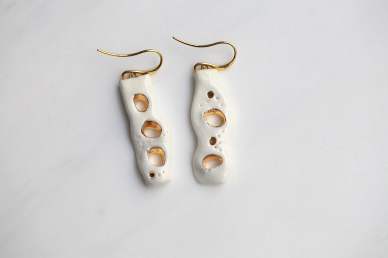 Porcelain and gold earrings glazed Ceramic jewellery Porcelain jewelry Vai