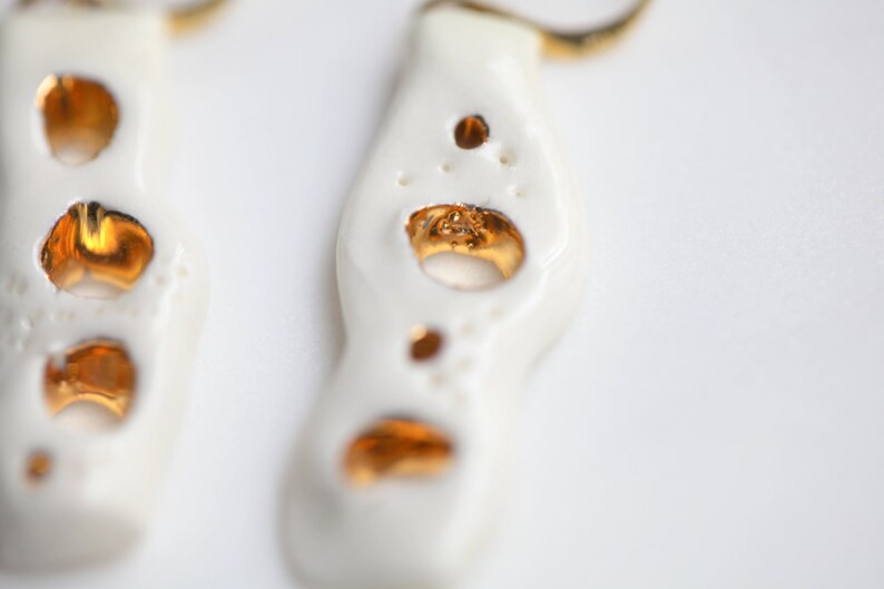 Porcelain and gold earrings glazed Ceramic jewellery Porcelain jewelry Vai