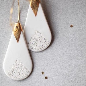 Iwaki, porcelain and gold drop earrings. Double sided chandelier earrings.