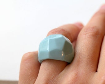 Gift, blue porcelain ring, enameled,