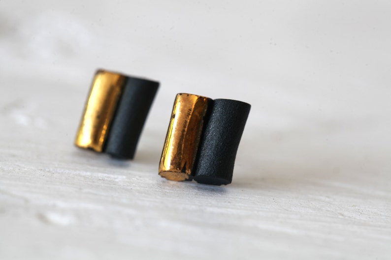 Bars. Porcelain and gold earrings. Ceramic jewelry. image 1