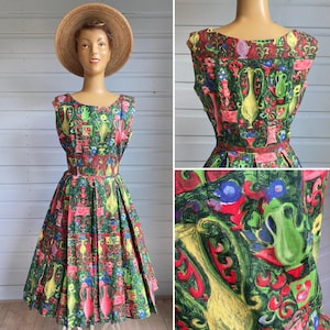 ORIGINAL 1950s NOVELTY PRINT Cotton Dress