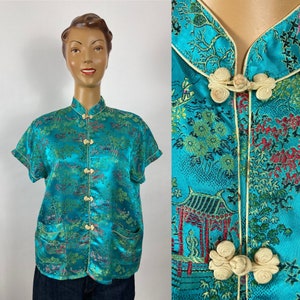ORIGINAL 1950s ASIAN Rayon Jacquard Blouse Tunic