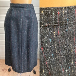 ORIGINELE GEVLEKTE TWEED-wollen wiggle-/kokerrok uit de jaren 50 zwart