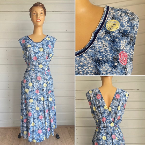 ORIGINAL 1940s HOUSEDRESS CHORE Dress Utility Wrap Print