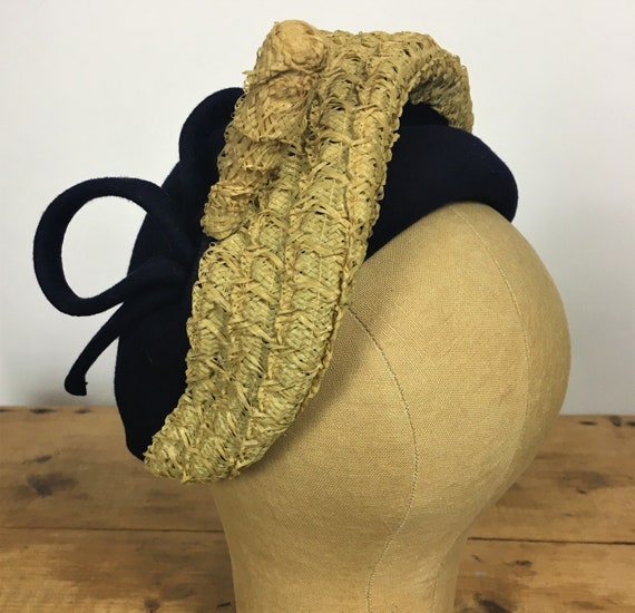 1940's/ 50's FELT & STRAW HAT Navy Blue