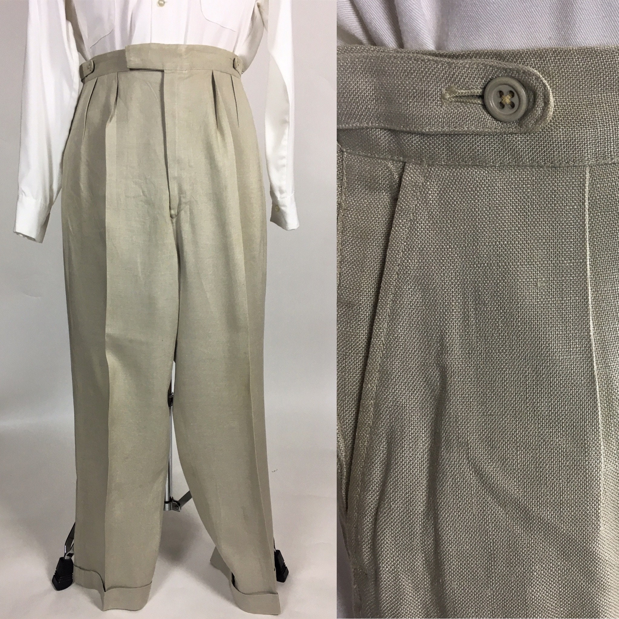 Image of Original 1940's Gieves Grey Linen Trousers