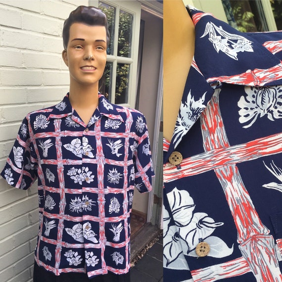 1950's STYLE RAYON ALOHA Print Shirt