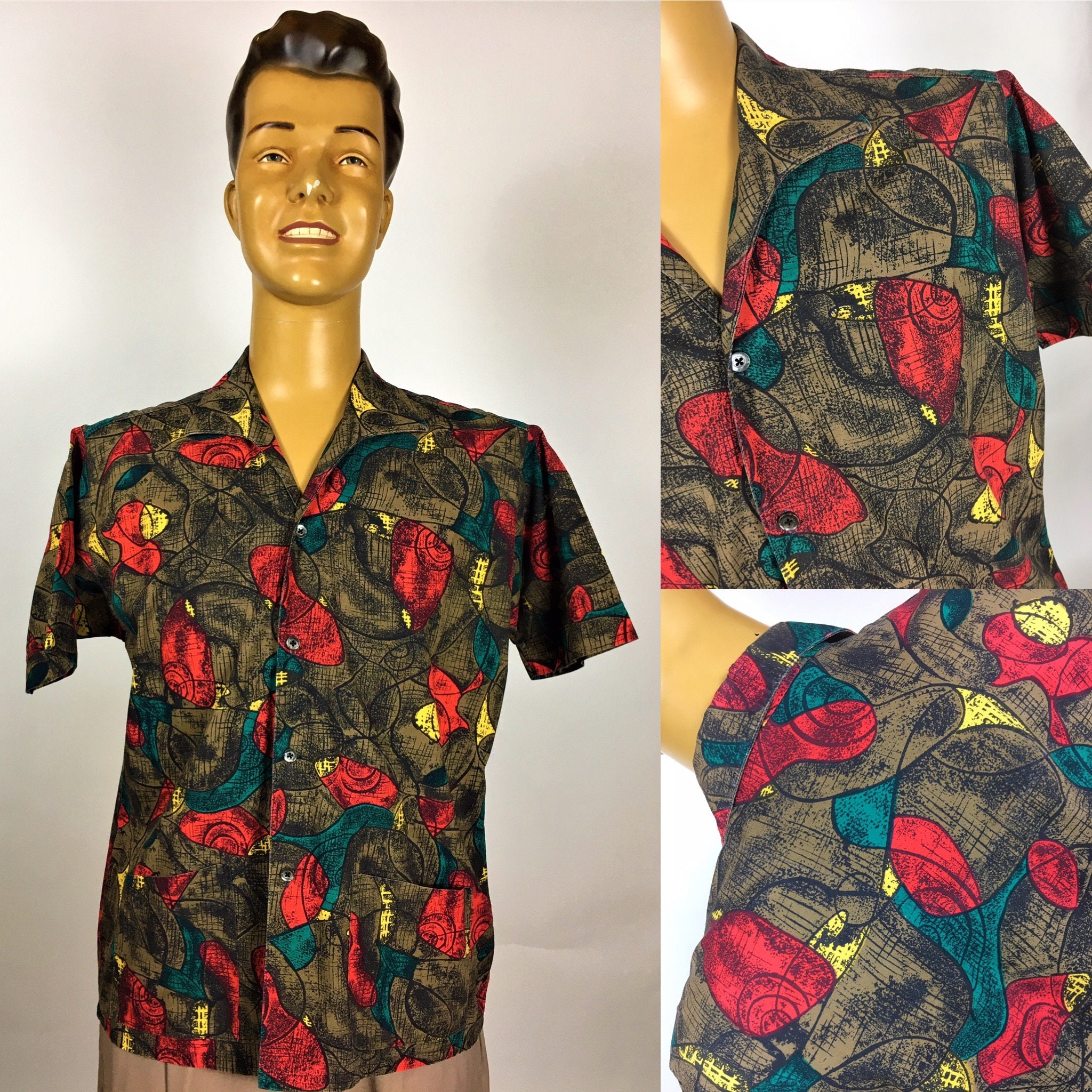Image of Vintage 1950's 1960's Banner Cotton Print Shirt
