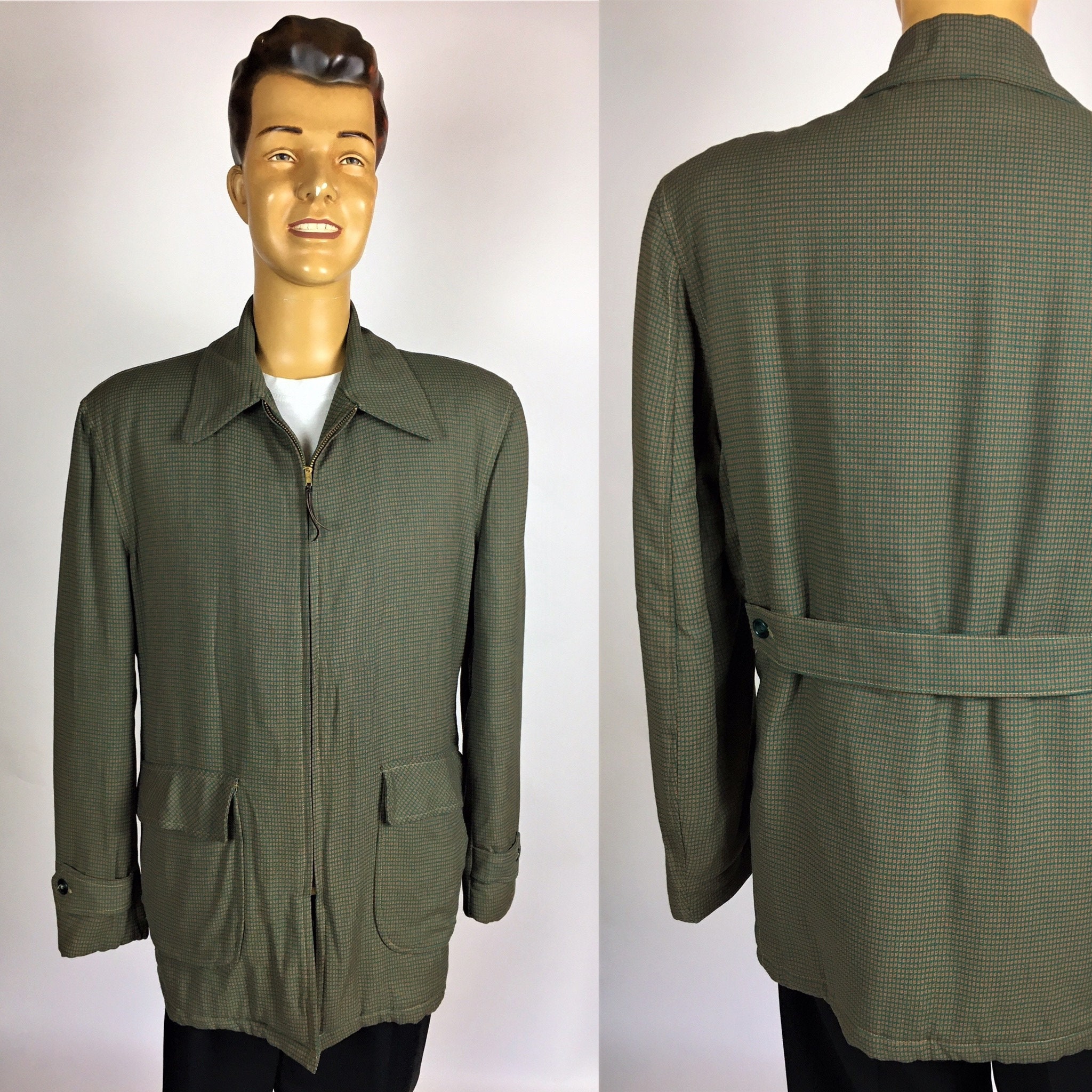 Image of Original 1950's Gabardine Car Coat Quilted Gabardine
