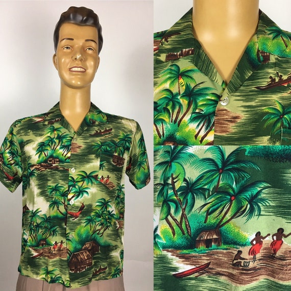 VINTAGE 1960s 1970s ALOHA RAYON Shirt