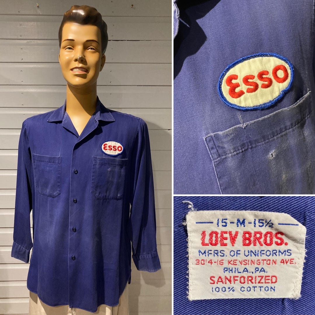 トップス #40s50s vintage Lee work shirt(ESSO) Vintage Lee Denim Shirt Mens Large Metal Buttons Workwear