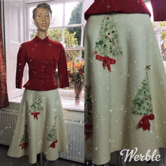 ORIGINAL CHRISTMAS HOLIDAY 50s Felt Skirt Rare Sak