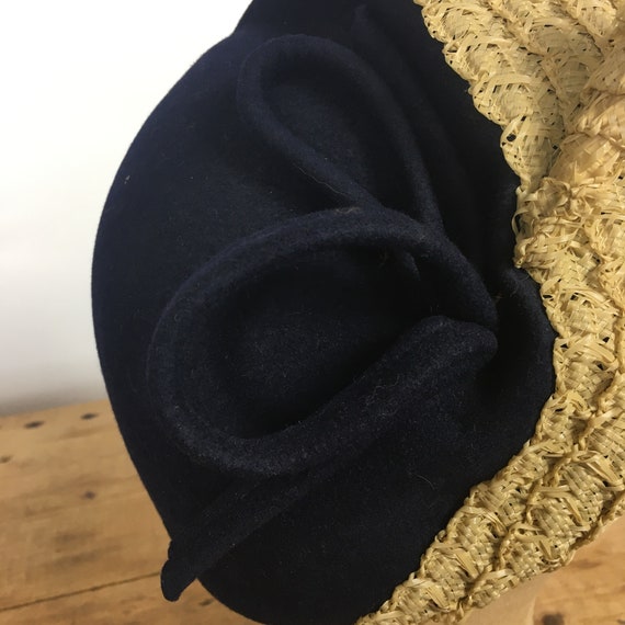 1940's/ 50's FELT & STRAW HAT Navy Blue - image 7