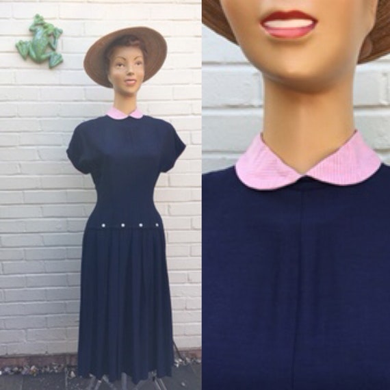 1950'S RAYON NAVY DRESS