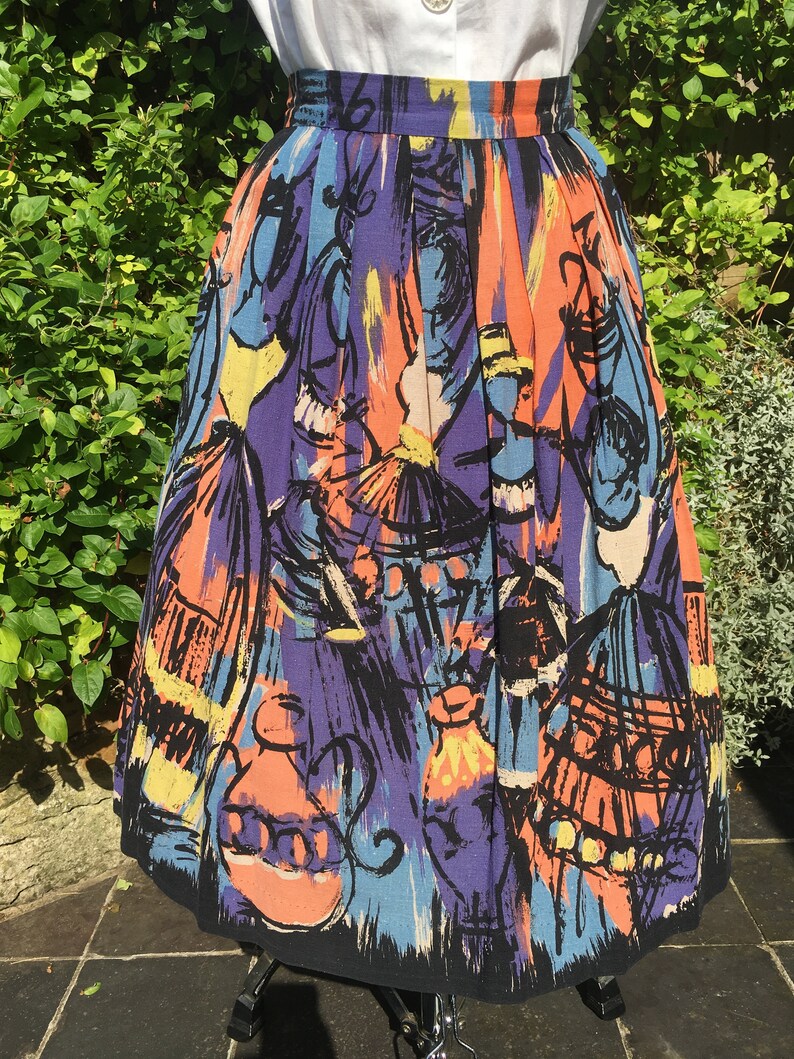 1950'S LINEN NOVELTY Skirted Ladies/ Pots Print Skirt Etsy