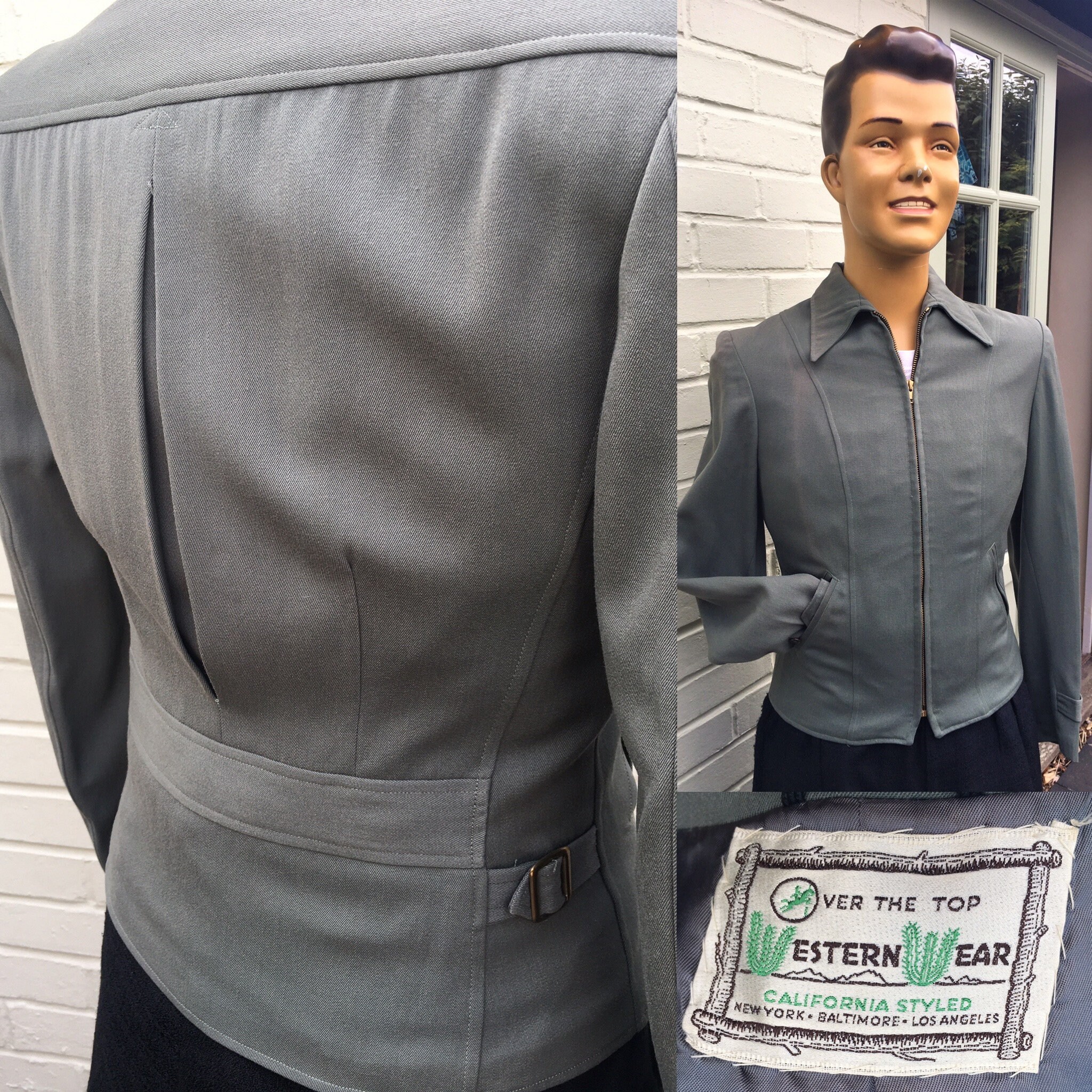 Image of Original 1940's 1950's Gabardine Western Style Belt Back Jacket