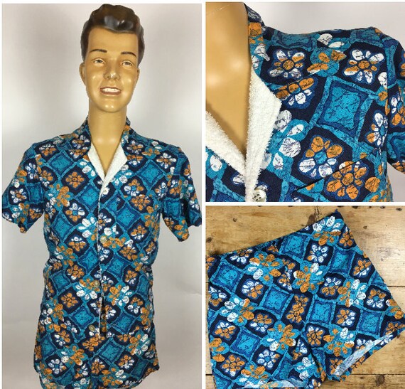 VINTAGE 1960's MENS CABANA Set Beach Shirt Shorts