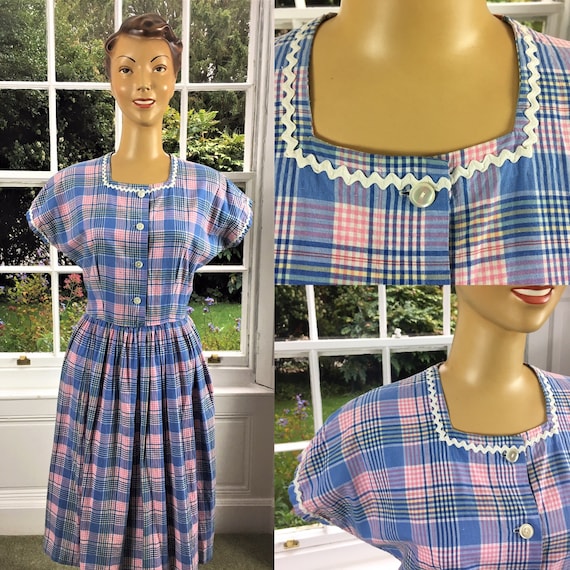 1950's SWEET COTTON PLAID Dress