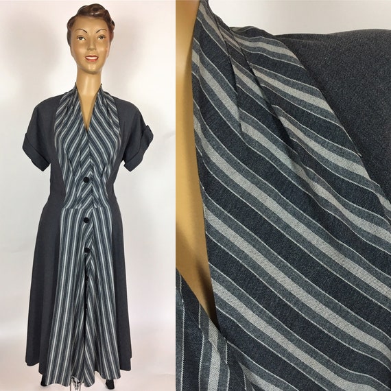 1940's GREY GABARDINE DRESS Original Finebro