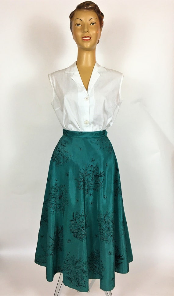 1950's RAYON FLOCKED PRINT Skirt Xs - image 5
