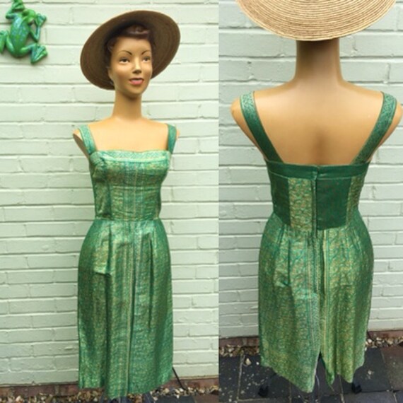 ORIGINAL 1950s ASIAN TIKI Wiggle Dress Xs - image 1